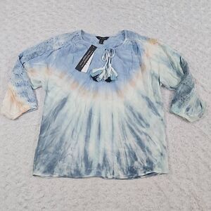 Tribal womens XS boho Flowy tie dye Embroidered oversize top In Sea Angel NWT
